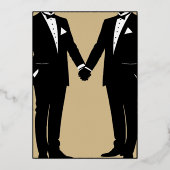 Two Grooms Elegant Black Gold Tuxedo Wedding Gold 箔招待状 (裏面)