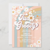 TWO Groovyデイジーヒッピー70のレトロ2nd Birthday 招待状 (正面)