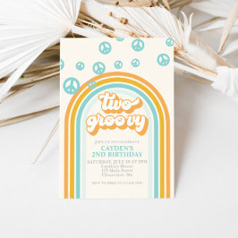 TWO Groovyレトロ少年2nd誕生日招待状 招待状