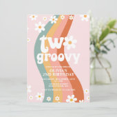 TWO Groovy デイジー 虹色 2歳の誕生日 招待状 (スタンド正面)
