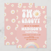 Two Groovy Daisy Rainbow 70s Retro 2nd Birthday 招待状 (正面/裏面)
