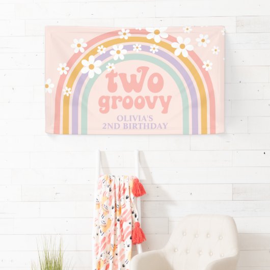 TWO Groovy Pastel rainbow 2ND誕生日 横断幕 (インサイチュ)