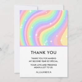 Two Groovy Retro Pastel Rainbow 2nd Birthday サンキューカード