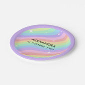 Two Groovy Retro Pastel Rainbow 2nd Birthday ペーパープレート (アングル)