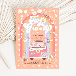 TWO Groovy VanデイジーHippie 70s第2誕生日 招待状