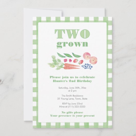 TWO Grown Farmer's Market 2nd Birthday 招待状 (正面)