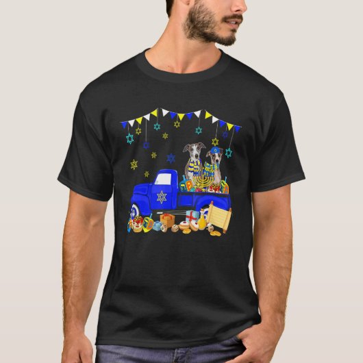 Two Hanukkah Whippets On Pickup Truck With Menorah Tシャツ (正面)