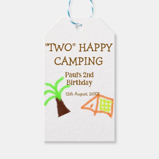 Two happy camping 2nd birthday tree camp kids ギフトタグ (正面)