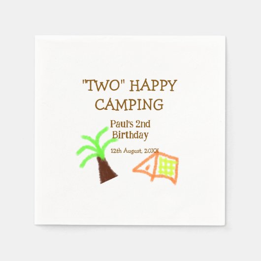 Two happy camping 2nd birthday tree camp kids スタンダードカクテルナプキン (正面)