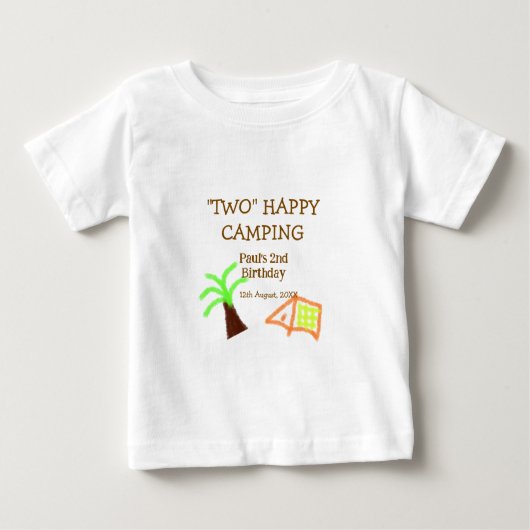 Two happy camping 2nd birthday tree camp kids ベビーTシャツ (正面)