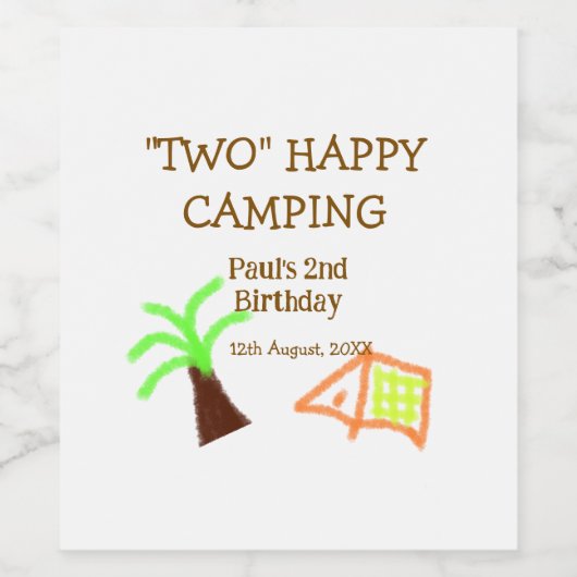 Two happy camping 2nd birthday tree camp kids ワインラベル (シングルラベル)