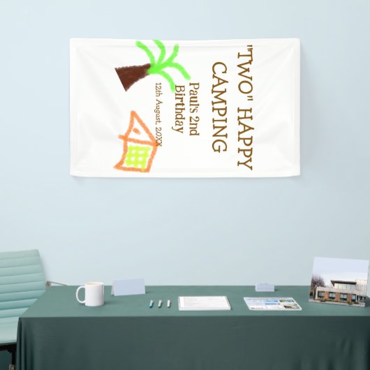 Two happy camping 2nd birthday tree camp kids 横断幕 (トレードショー)