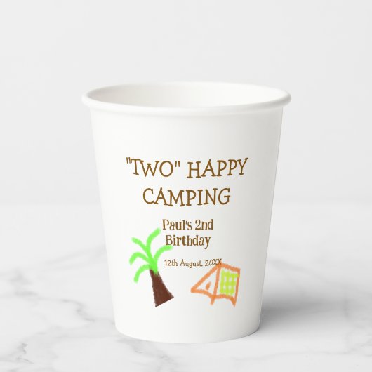 Two happy camping 2nd birthday tree camp kids 紙コップ (裏面)