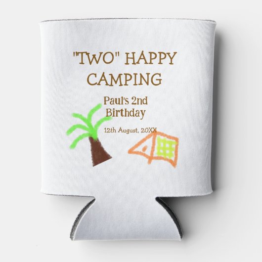 Two happy camping 2nd birthday tree camp kids 缶クーラー (正面)
