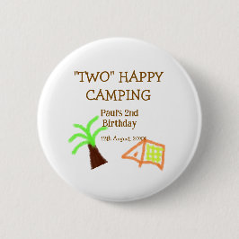 Two happy camping 2nd birthday tree camp kids 缶バッジ