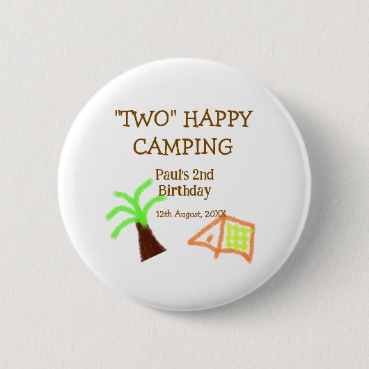 Two happy camping 2nd birthday tree camp kids 缶バッジ (正面)
