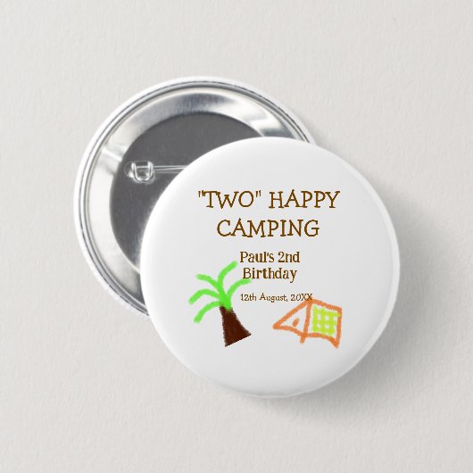 Two happy camping 2nd birthday tree camp kids 缶バッジ (正面&裏面)