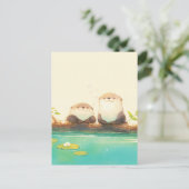 Two Happy Otters on Summer Log ポストカード (スタンド正面)