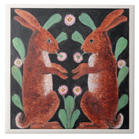 Two Hares by William Bell Scott タイル (正面)