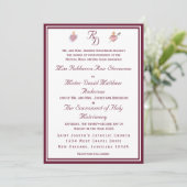 Two Hearts Burgundy Catholic Wedding Invitation 招待状 (スタンド正面)