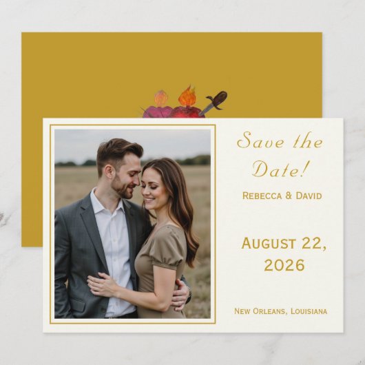 Two Hearts Catholic Flat Save The Date Card セーブザデート (正面/裏面)