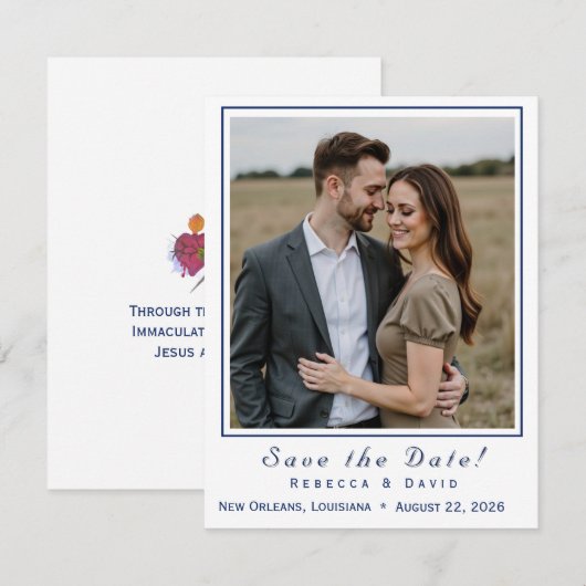 Two Hearts Catholic Flat Save The Date Card セーブザデート (正面/裏面)