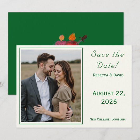 Two Hearts Catholic Flat Save The Date Card セーブザデート (正面/裏面)