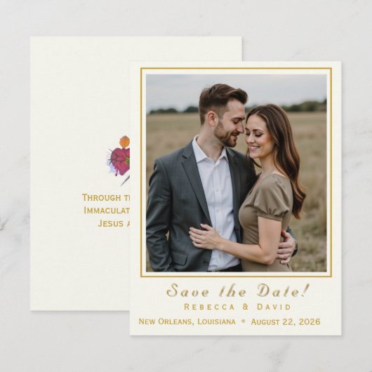 Two Hearts Catholic Flat Save The Date Card セーブザデート (正面/裏面)