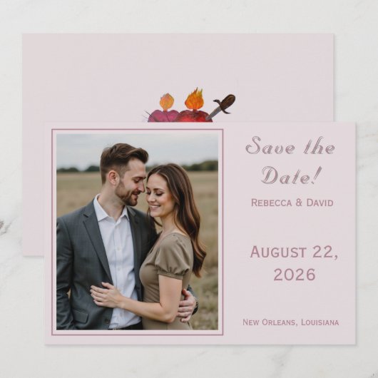 Two Hearts Catholic Flat Save The Date Card セーブザデート (正面/裏面)