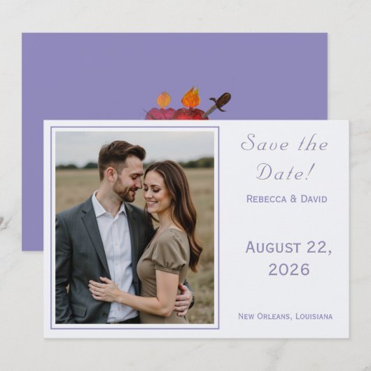 Two Hearts Catholic Flat Save The Date Card セーブザデート (正面/裏面)