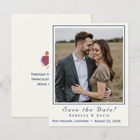 Two Hearts Catholic Flat Save The Date Card セーブザデート (正面/裏面)
