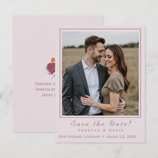 Two Hearts Catholic Flat Save The Date Card セーブザデート (正面/裏面)