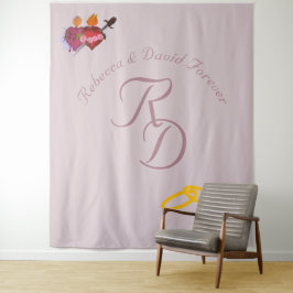 Two Hearts Catholic Monogrammed Wedding タペストリー