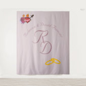  Two Hearts Catholic Monogrammed Wedding タペストリー (正面)