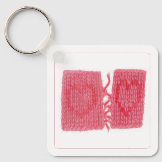 TWO HEARTS KNIT アルミスクエアキーチェーン キーホルダー (正面)