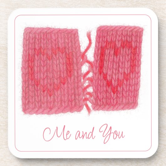 TWO HEARTS KNIT ハードプラスチック コースター + テキスト (正面)