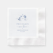 Two Hearts · One Love ダスティブルー ウェディング 縁ありカクテルナプキン (正面)