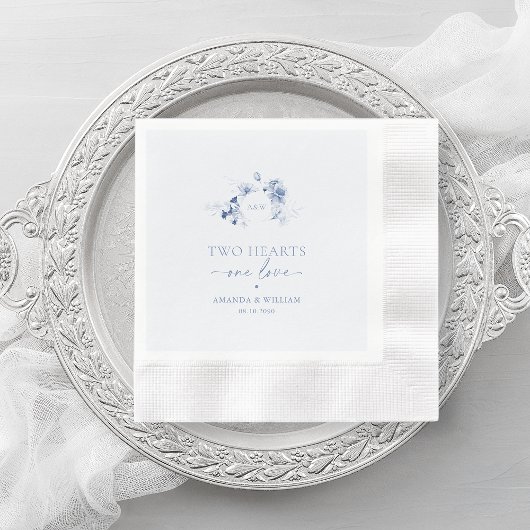 Two Hearts · One Love ダスティブルー ウェディング 縁ありカクテルナプキン
