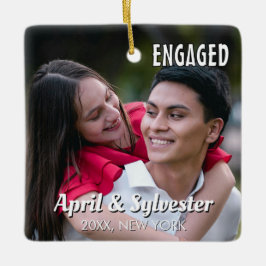 Two Hearts One Love Personalized Engagement Photo  セラミックオーナメント