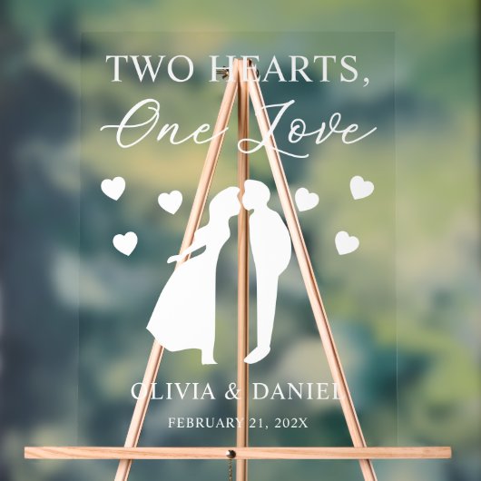Two Hearts, One Love Personalized Wedding アクリルサイン (ニュートラル)