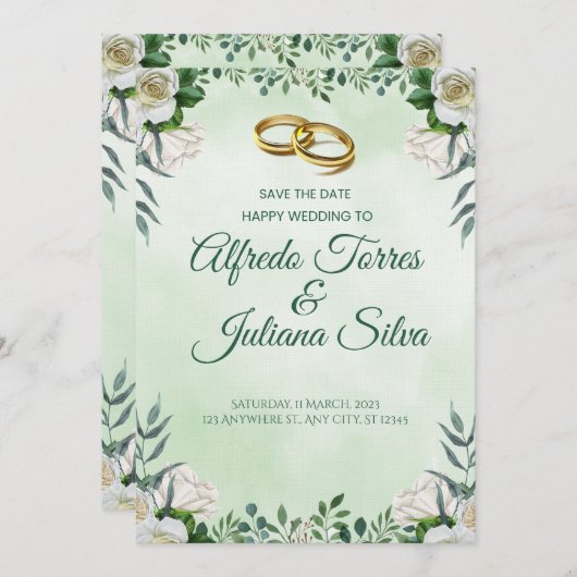 Two Hearts, One Love Wedding Invitation 招待状 (正面/裏面)