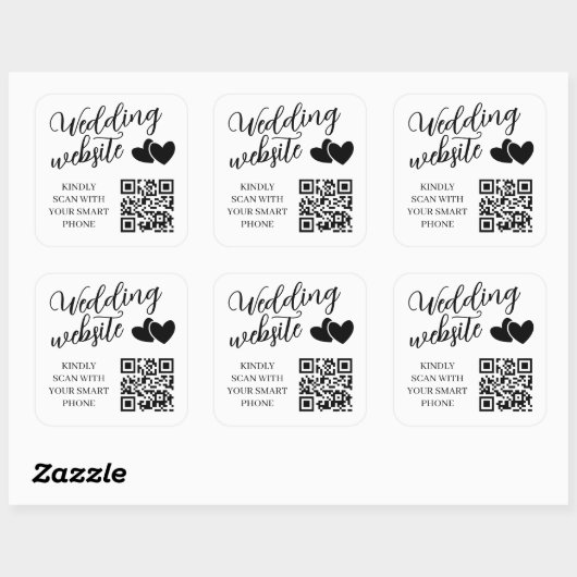 Two Hearts Wedding Website QR Code スクエアシール (シート)