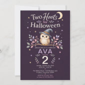 Two Hoots ハロウィン フクロウ 2歳の誕生日 女の子 招待状 (正面)
