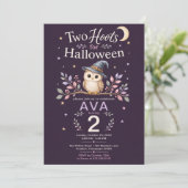 Two Hoots ハロウィン フクロウ 2歳の誕生日 女の子 招待状 (スタンド正面)