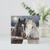 Two Horses on a Snowy Farm | Blank カード (スタンド正面)