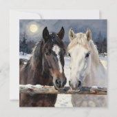 Two Horses on a Snowy Farm | Blank カード (正面)