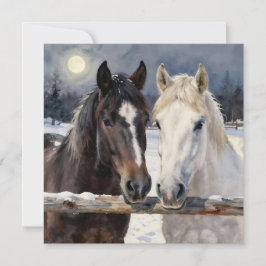 Two Horses on a Snowy Farm | Blank カード