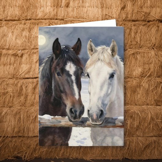 Two Horses on a Snowy Farm | Thinking About You カード