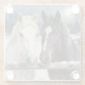 Two Horses on a Snowy Farm Under the Moon ガラスコースター (裏面)