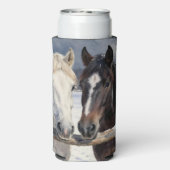 Two Horses on a Snowy Farm Under the Moon スリム缶クーラー (Seltzer裏面)